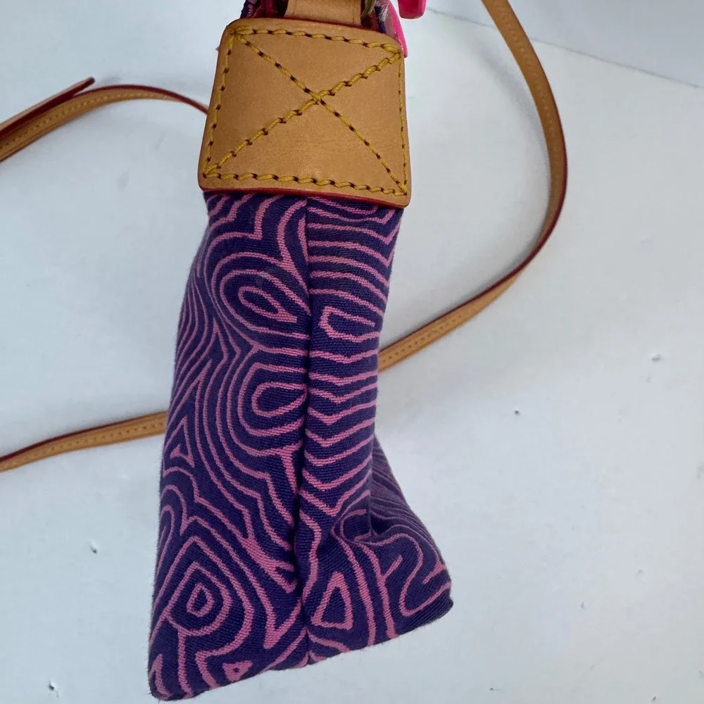 Dooney & Bourke Purple Pink Heart Doodle Canvas Crossbody Bag Leather Trim